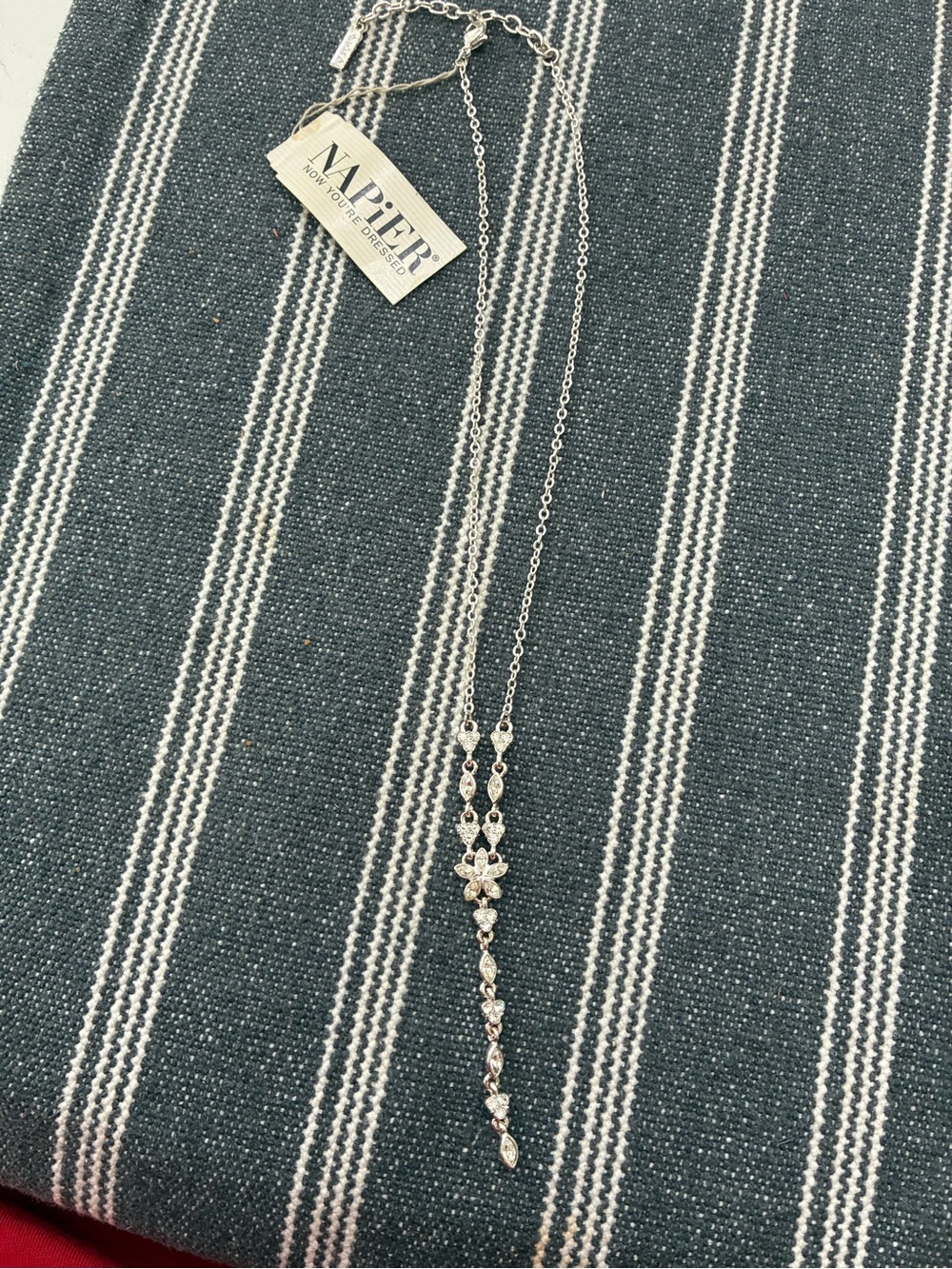 Napier Silver Floral Y-Drop Necklace with Clear Crystals - Picture 2 of 5